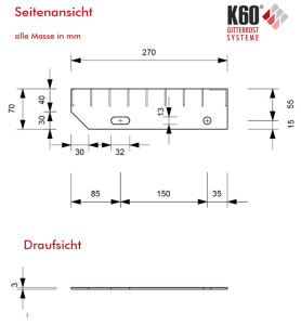 Outlet- P-Stufe /1250 x 270 mm / TS 40 x 3 / MW 30 x 10 mm