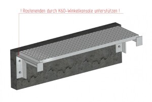 K60-Barfußrost / 288 x 1000 mm / roh unverzinkt