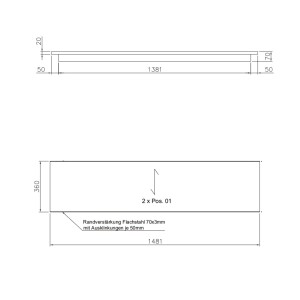 Outlet- P- Rost /  360 x 1481 mm / TS 20 x 2 mm / MW 30 x 30 mm / verzinkt / Verstärkung