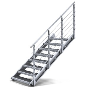 Treppenbausatz Typ1 modular, höhenverstellbar bis 2m Höhe, Stahltreppe mit einseitigem Geländer