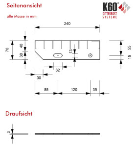 Outlet P-Stufe / 1200x240 mm / TS 40x3 mm / MW 30x30 mm / verzinkt