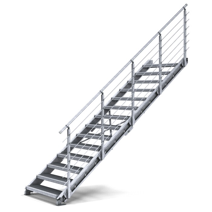 Treppenbausatz Typ2 modular, höhenverstellbar bis 3,50m Höhe, Stahltreppe mit einseitigem Geländer