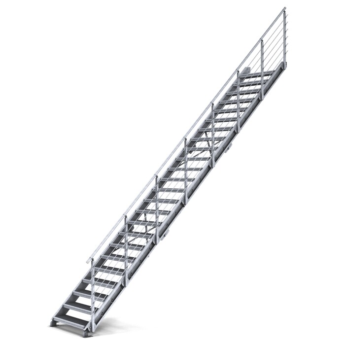 Treppenbausatz Typ3 modular, höhenverstellbar bis 5,80m Höhe, Stahltreppe mit einseitigem Geländer