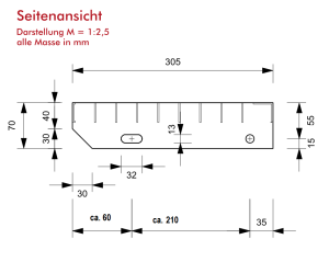 Outlet-P-Stufe / 1000 x 305 mm / TS 40 x 2  mm / MW 30 x 30 mm / verzinkt